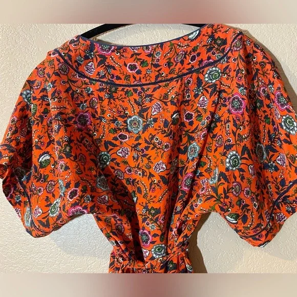 Anthropologie Maeve 100% Silk Floral Orange Blouse - Picture 6 of 8